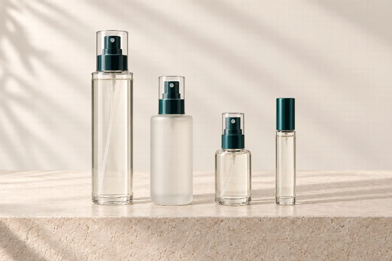Quatre brumisateurs corporels personnels, du grand spray au vaporisateur de sac.