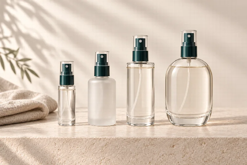 Quatre vaporisateurs personnels pour Eau de linge, dans différents formats de vente au détail.