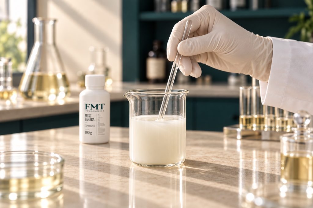 Illustration : préparation du musc Tahara dans un laboratoire de parfumerie